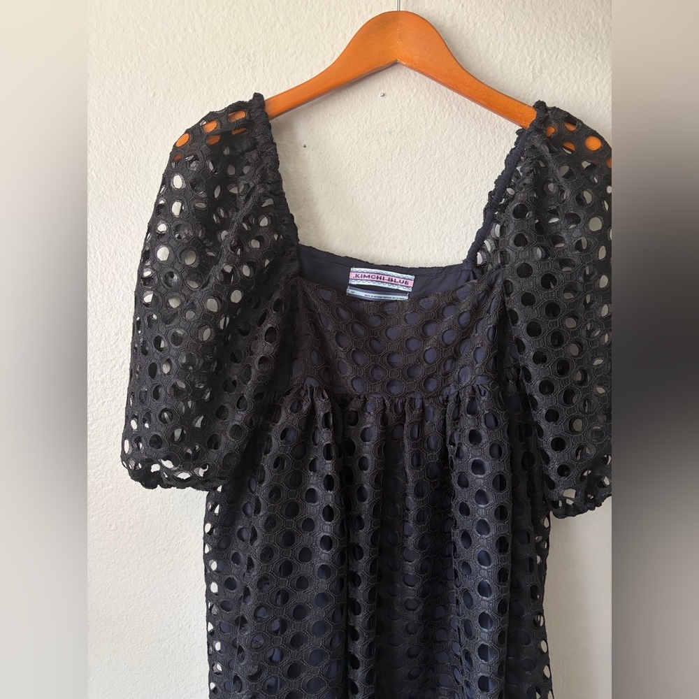 Kimchi Blue Moe Dot Lace Mini Dress with Puff Sleeves Black Navy Women’s Small - Picture 2 of 12
